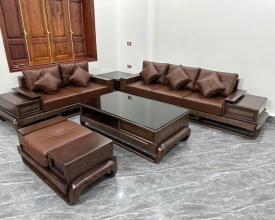BỘ SOFA GỖ BỌC DA CAO CẤP