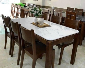 Bộ bàn ghế ăn mặt đá, 6 ghế