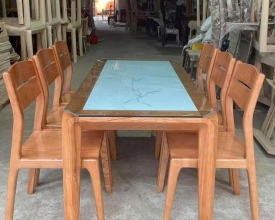 Bộ Bàn Ăn 6 Ghế Mặt Đá – Gỗ Tự Nhiên 100%