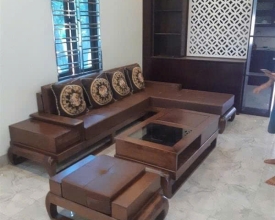BỘ SOFA GỖ -Đệm ngồi và tựa lưng bọc da cao cấp
