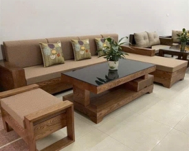 Bộ sofa gỗ hiện đại - Đệm ngồi và tựa lưng bọc da cao cấp