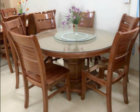 BỘ BÀN ĂN GỖ TRÒN KÍNH XOAY – 6 GHẾ CAO CẤP
