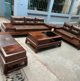 BỘ SOFA GỖ HIỆN ĐẠI – DA CAO CẤP