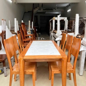 Bộ Bàn Ăn Gỗ Tự Nhiên 6 Ghế Mặt Đá Cao Cấp