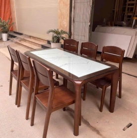 Bộ Bàn Ăn 6 Ghế Mặt Đá – Gỗ Tự Nhiên Cao Cấp