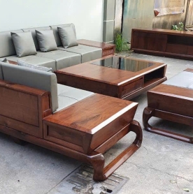 BỘ SOFA GỖ HIỆN ĐẠI BỌC DA MÀU XÁM GHI
