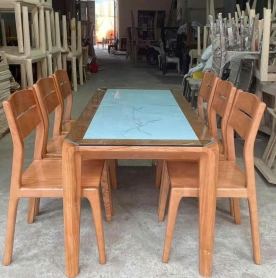 Bộ Bàn Ăn 6 Ghế Mặt Đá – Gỗ Tự Nhiên 100%