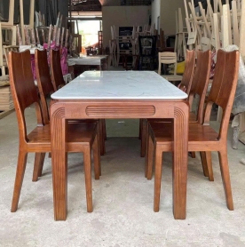 Bộ Bàn Ăn 6 Ghế Mặt Đá – Gỗ Tự Nhiên 100% Cao Cấp
